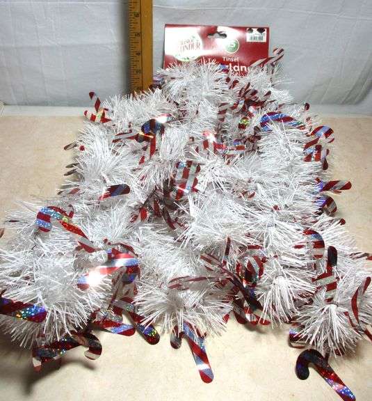 15ft of White Tinsel With Candy Canes