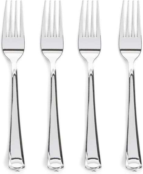 Prestee 300 Count Plastic Forks - 7 Inch Heavy Duty Disposable Silverware - Bulk Fancy Silver Fork S