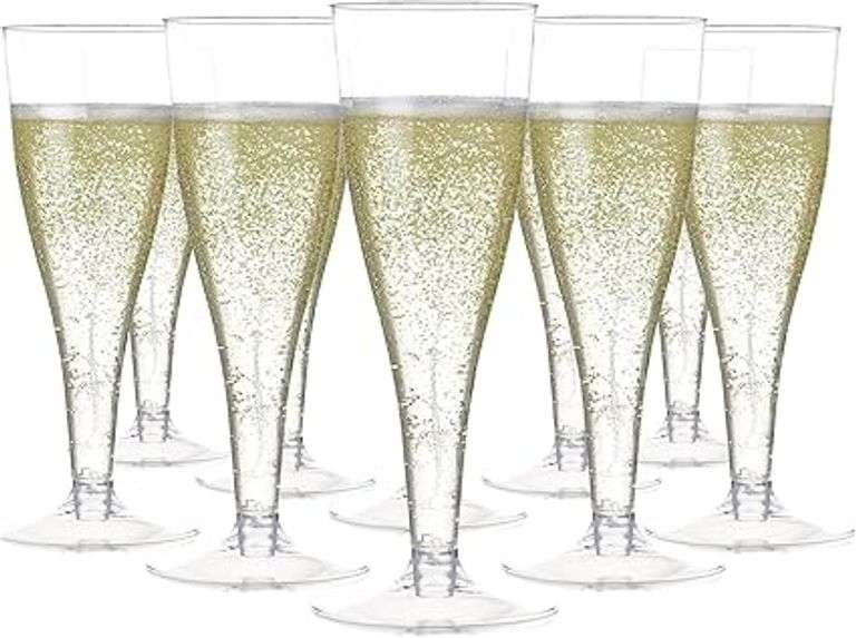 Prestee 100 Pack Clear Plastic Champagne Flutes - 4.5 oz Durable Disposable Champagne Glasses