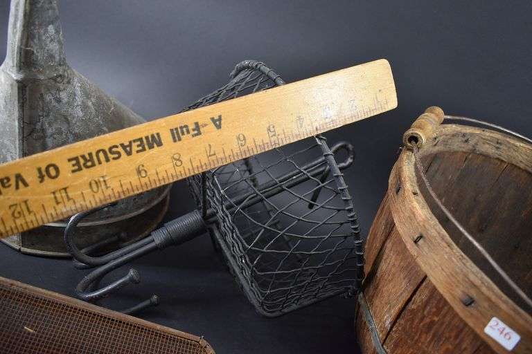 Tin Funnel, Coal Miners Basket, Split Wood Basket, Warmer BHD Auctions