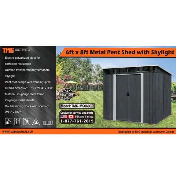 TMG-MS0608P 6’x8’ Metal Pent Shed With Skylight