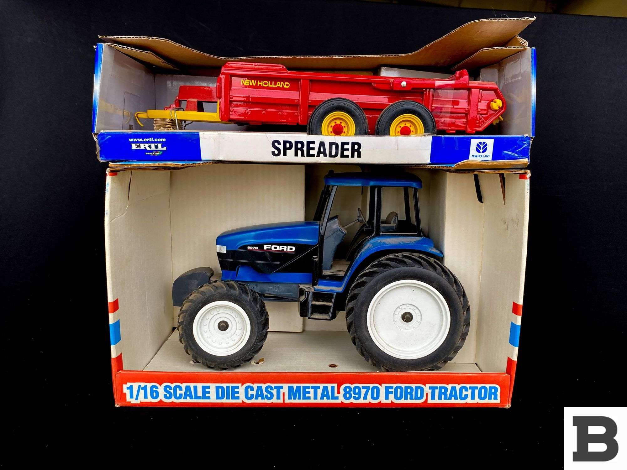 Ford 8970 Toy Tractor & New Holland Toy Spreader - Booker Auction