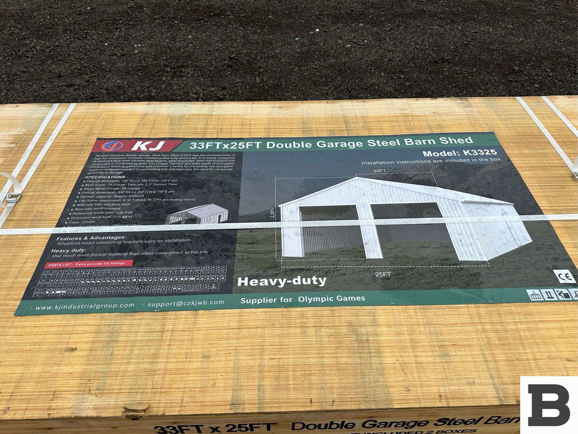KJ K3325 33'x25' Double Garage Steel Barn Shed - Booker Auction