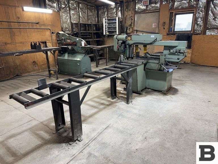 HYD-MECH Model S-20 Horizontal Swivel Miter Band Saw w/ Rolling Conveyor