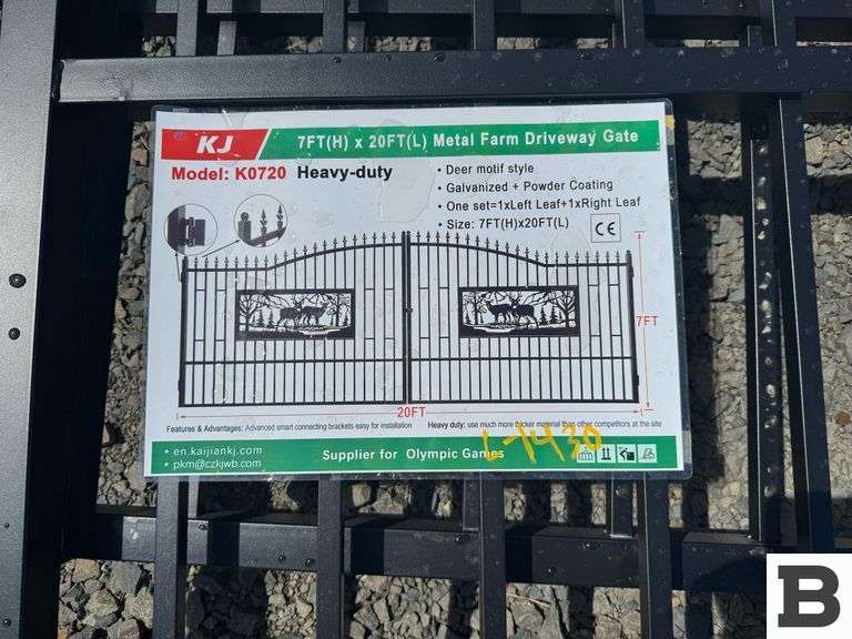 KJ K0720 7' x 20' Metal Farm Driveway Gate
