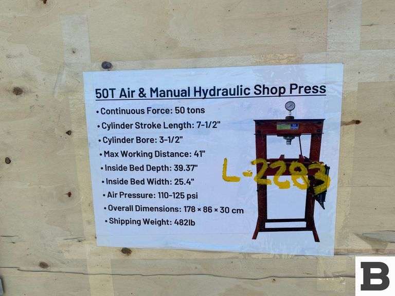 50 Ton Air & Manual Hydraulic Shop Press