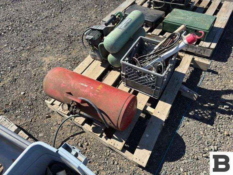 Hitachi EC12 Electric Air Compressor, Air Tank, Misc. Tools, Loppers