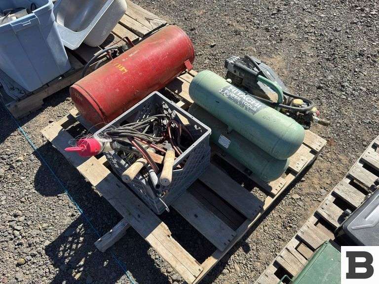 Hitachi EC12 Electric Air Compressor, Air Tank, Misc. Tools, Loppers