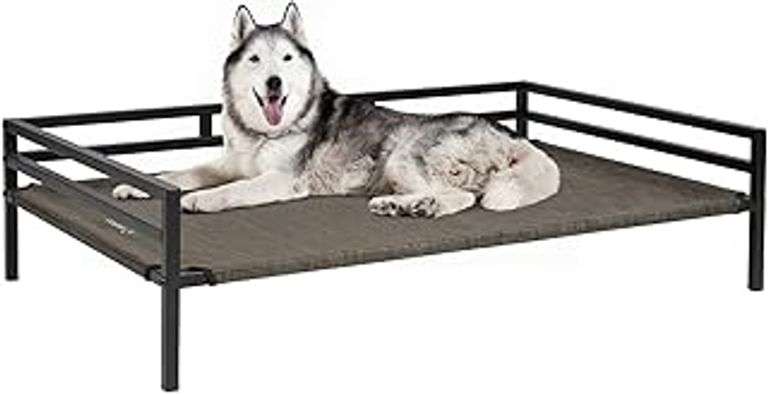 VEEHOO Metal Elevated Dog Bed 36"×18" Actual Bed size., Cooling Raised Pet Cot with Chew Proof, Wash