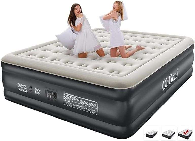 OHGENI King Size Air Mattress with Built in Pump, 18" Elevated. Blue
