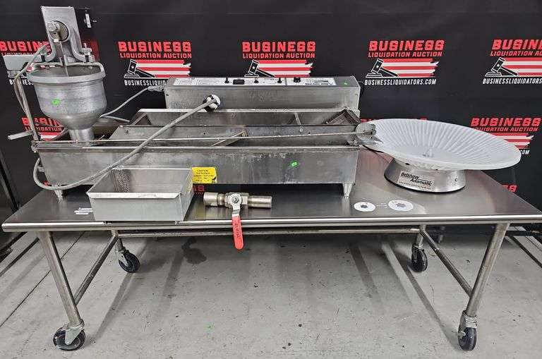 Complete Donut Fryer Conveyor System on Rolling Stainless Table 72"×30