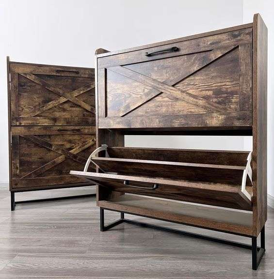 Proarea Shoe Cabinet with 2 Flip Drawers,  Narrow Hidden Shoe Rack Cabinet Organizer with Metal Legs