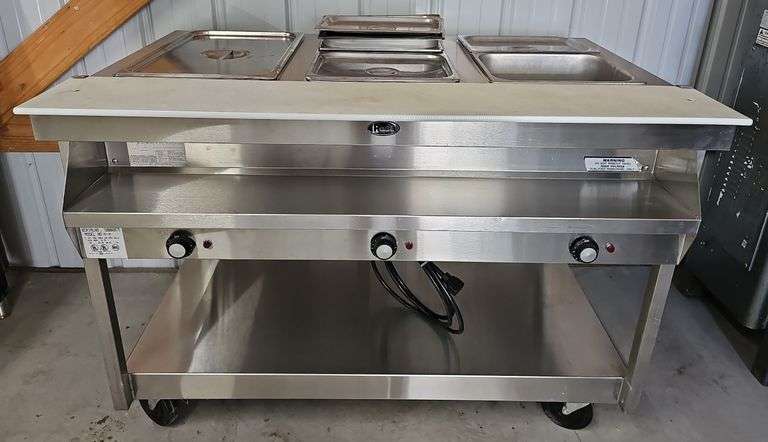 RANDELL 3 Well Steam Prep and Serve Table with Pans and Lids