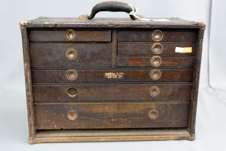 Vintage Union Tool Chest Wood Machinist’s Chest with Eight Drawers