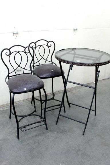 Counter height bistro style table and two chairs - three pieces ...