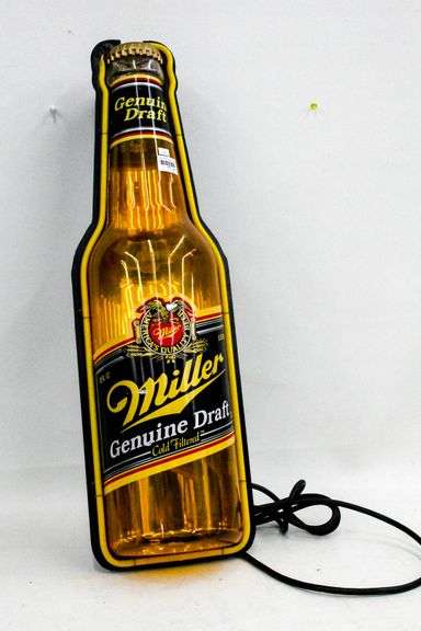 Vintage Miller Genuine Draft Light Up Advertising Neon Bottle Sign