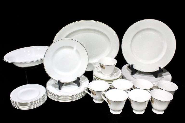 Platinum rim Crown Staffordshire Fine Bone China; 42 pc dinner set; made in UK