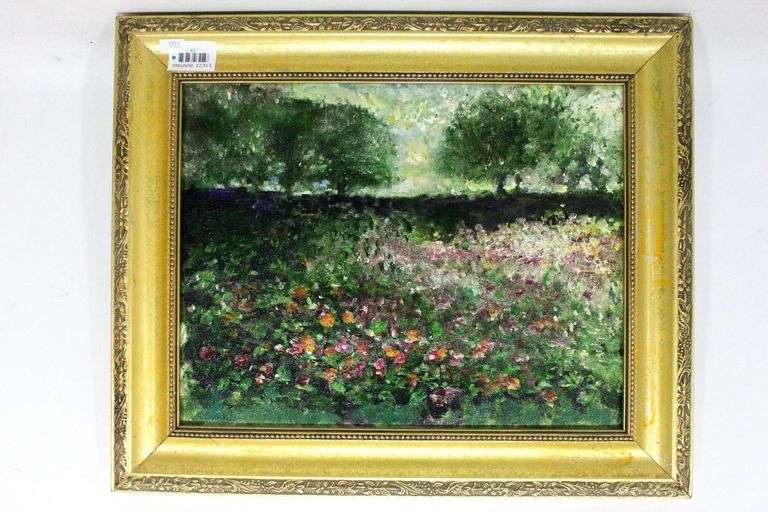 Field of Flowers with Trees on the Horizon Original oil painting / Pallet knife 18"x15" - May be a Signed Work