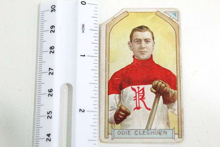 1900s Odie Cleghorn Imperial Tobacco Cigarette Card. Hockey Player Renfrew.  Born at Montreal Quebec. He played with New York 1909, 1910 Renfrew 1911.  No. 25. In Protective Case