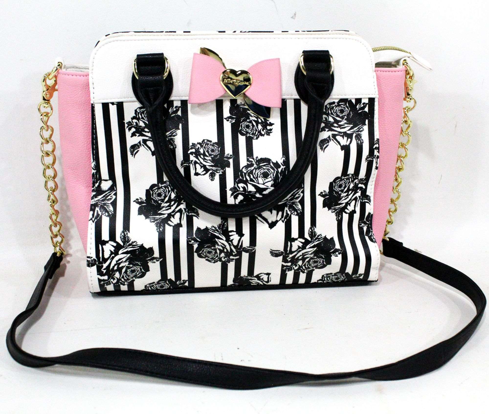 Betsey johnson pink black white stripe bow convertible backpack  minibag purse BETSEY JOHNSON Purse, Vintage Bag, Faux Leather Purse  main image 2