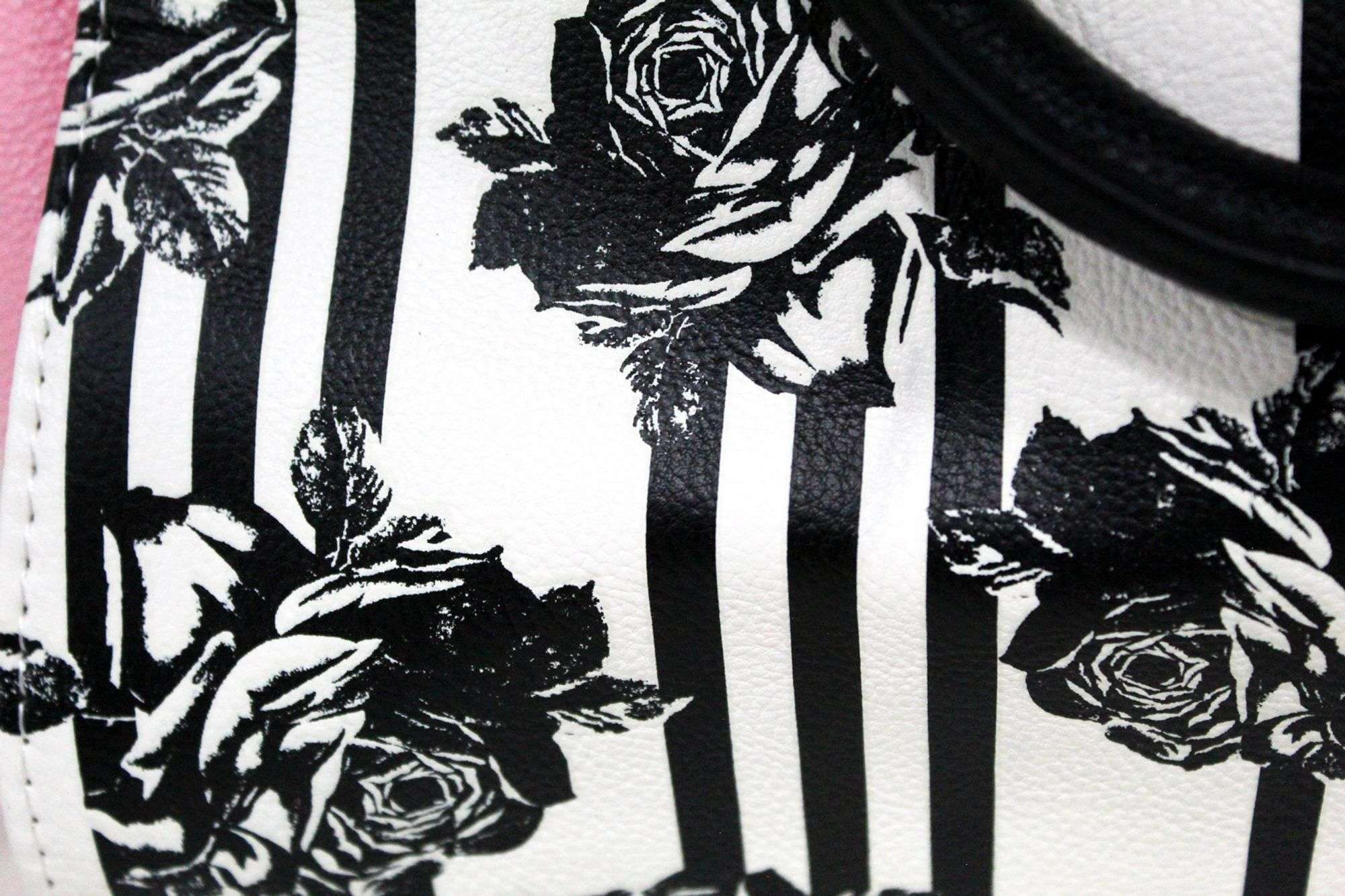 Betsey Johnson Black White Rose Stripe Bow Backpack Purse Fashion Faux Leather Betsey Johnson Panda Backpack good condition, clean non  main image 3