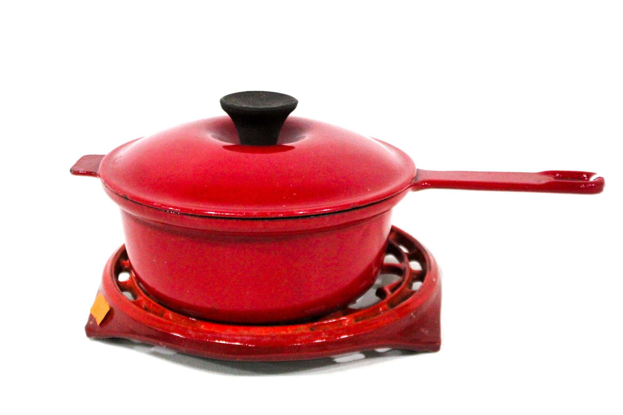 Cocotte Ancienne Cousances 18 Cm – Fonte émaillée Orange – Vintage
