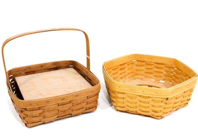 Longaberger Baskets, One Square 12x12 w/ Riser and a 14" Large Hexagonal Basket, 3 items