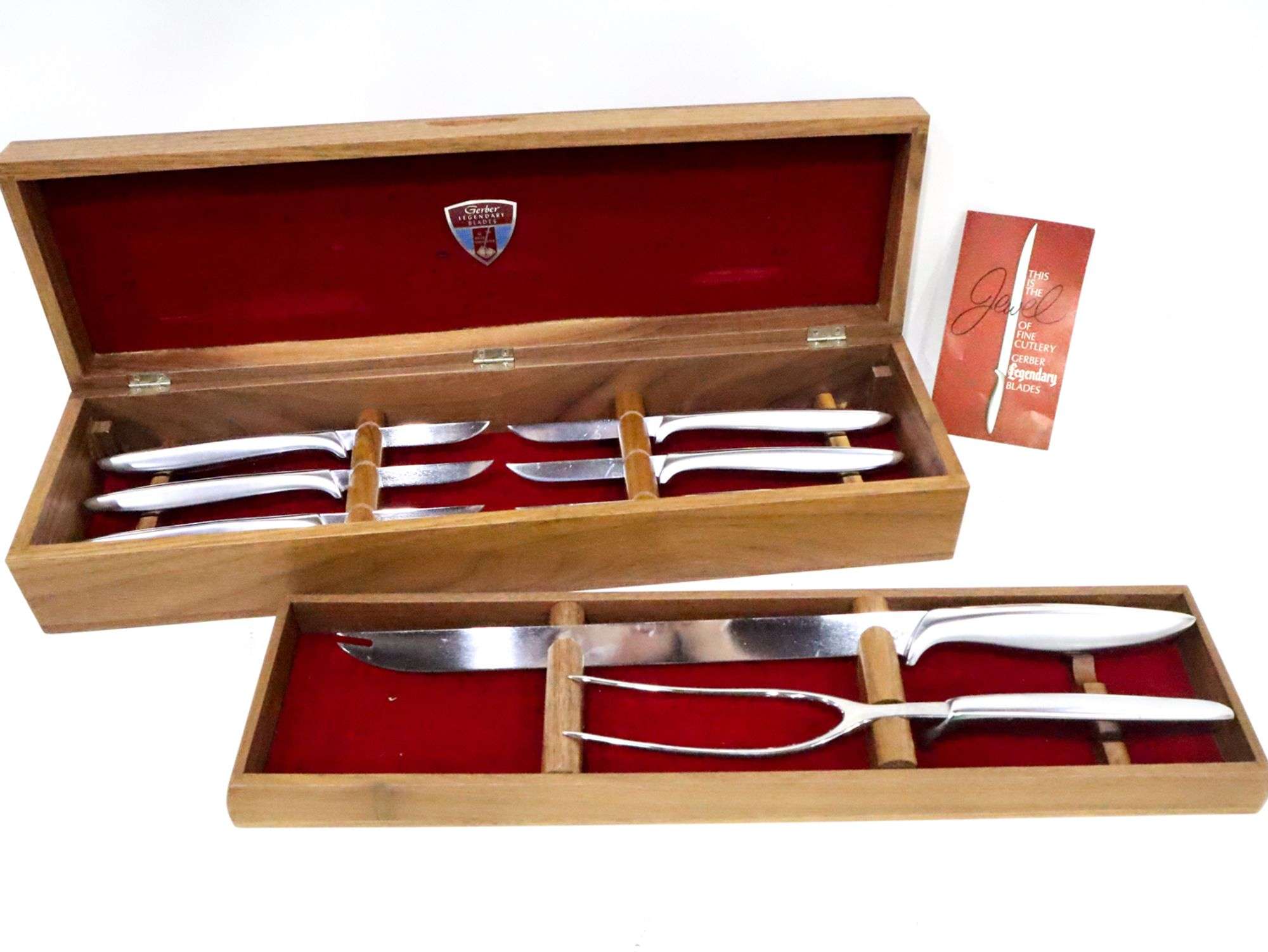 Vintage Gerber Legendary Blades Carving Set + 6 Steak Knives w