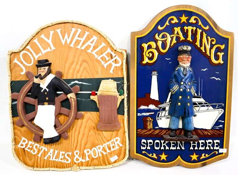 Nautical Wall Signs - "Jolly Whaler Best Ales & Porter" - and - "Boating Spoken Here" - 13 x 17 each