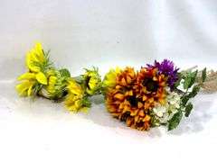 Fall Holiday Decorative Flowers & Fruits Home Decorations with Give Thanks Pumpkin Bowl.  .