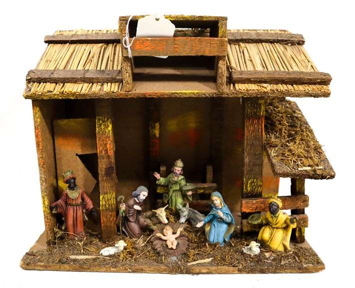 Rustic Nativity Rustic Nativity Scene with Figures - Bunting Online Auctions