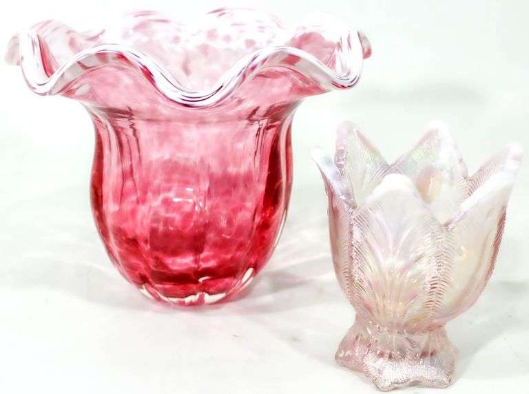 Fenton Handmade in USA (Intact Label) Footed Tulip Vase Votive Candle ...
