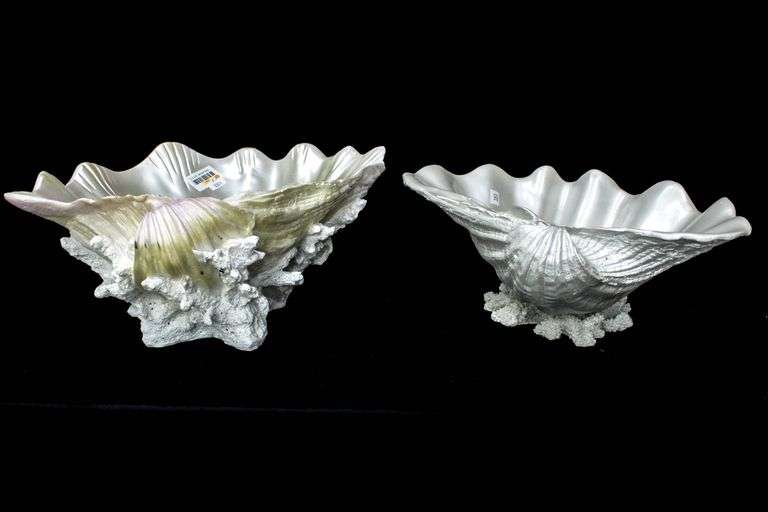 Coastal Regency Pottery Faux Clam Shell & Coral Centerpiece Bowls ...