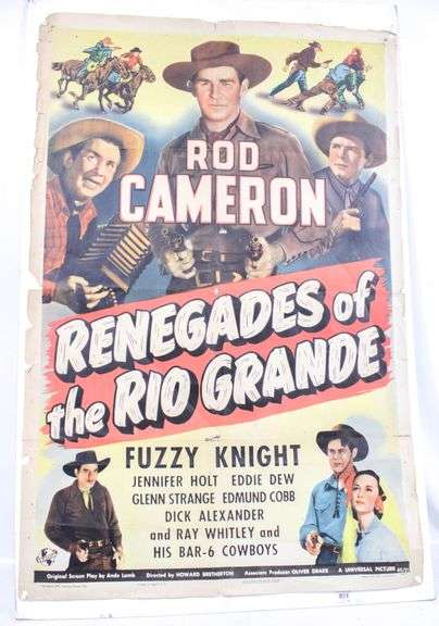 "Renegades of the Rio Grande" with Rod Cameron Vintage Movie Billboard Poster Copyrighted 1945 Universal Pictures Corp.