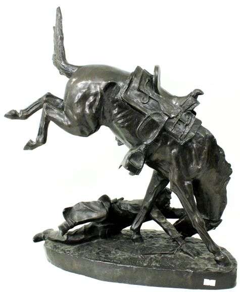 "Frederic Remington" / "Copyrighted by Frederic Remington" / Solid Bronze "Wicked Pony" Statue.  18"x8"x22"