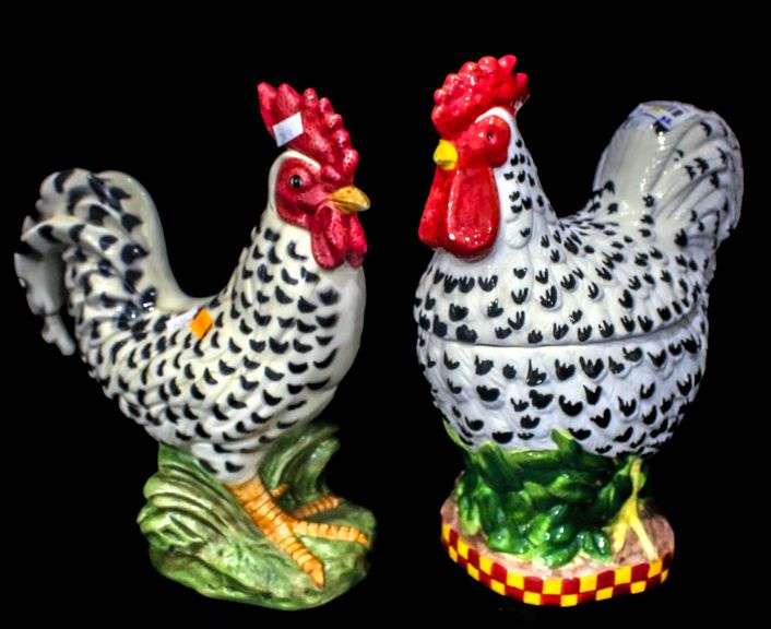 Fitz and Floyd Classics Black and White Roosters, One is a Cookie Jar