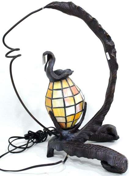 Sculptural Frame Stained Glass Centerpiece Shade Table Lamp - 13 x 18 x 12