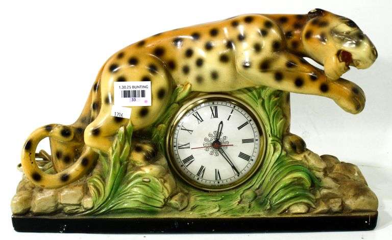 1950s Leopard Chalkware Accent Lamp Clock by Rock O'Stone. - Bunting ...
