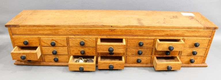 Antique Watchmakers Parts & Materials Oak Cabinet - 24 x 5 x 6