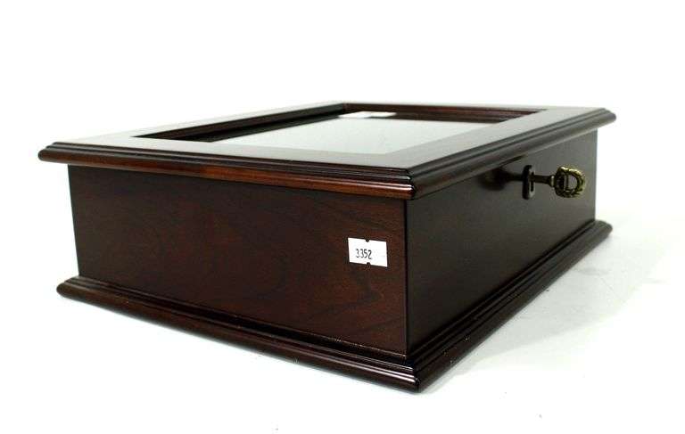 The Bombay Company 1994 Hinged Glass Top Wooden Display Box with Key