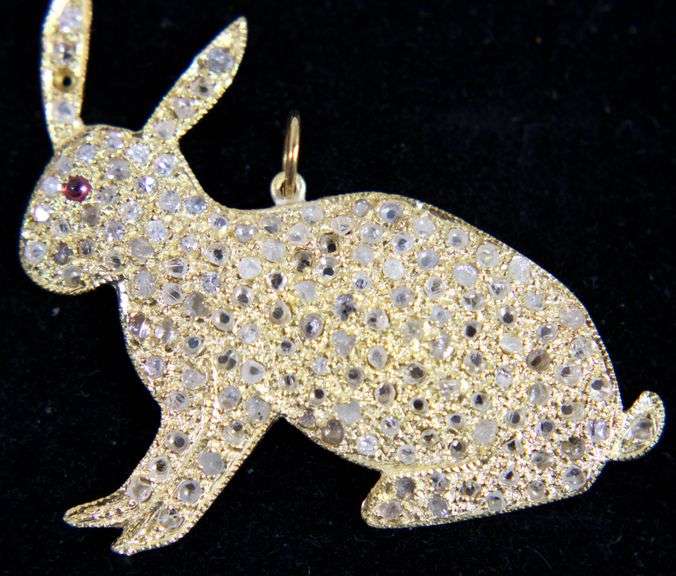 Spinel Rabbit Diamond, Red Spinel (both tested), and Gilt Sterling Silver Rabbit ...