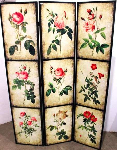 Three Panel Floral Divider / Backdrop Screen - Bunting Online Auctions