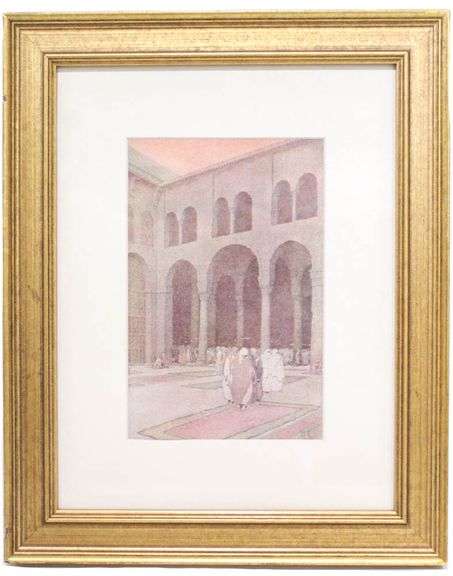 "Court of Umayyad Mosque" by Jules Guerin. First edition. Image Size: 7.25"x4.5", Frame Size: 13"x10.5"