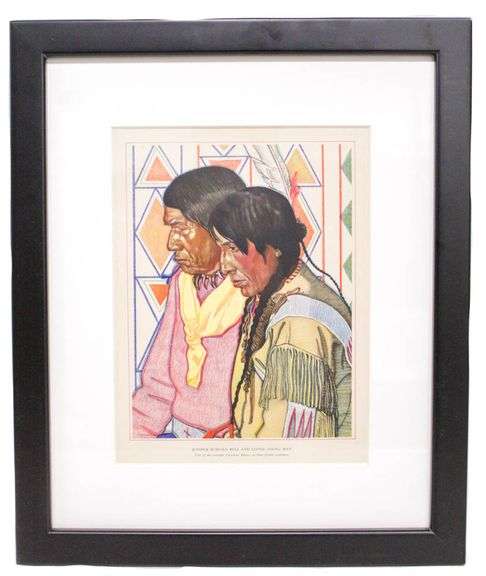 Juniper Buffalo Bull and Little Young Man by Winold Reiss. - 12"x9"