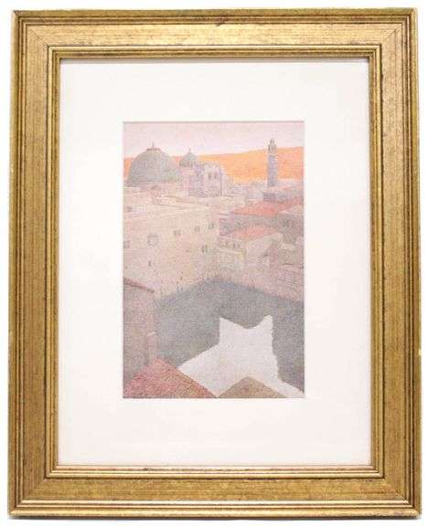"Jerusalem, The Pool of Hezekiah" by Jules Guerin 1917. - Image size 7.25"x4.5" Frame size 13"x10.5"