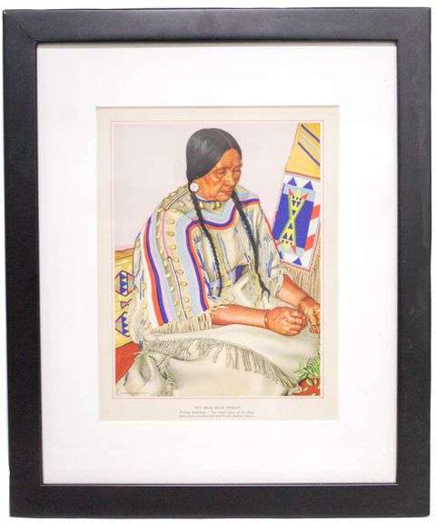 Not Real Bear Woman picking kinnikinnic by Winold Reiss. - 12"x9"