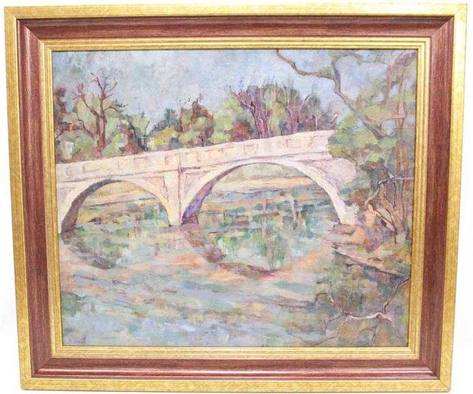 American Impressionist Water landscape of Stone Bridge.