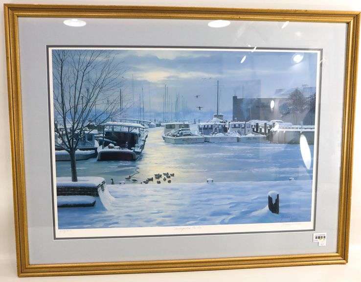 "Annapolis on Ice" by Harriman, print of the Annapolis City Dock in Winter, framed- 27" x 36"