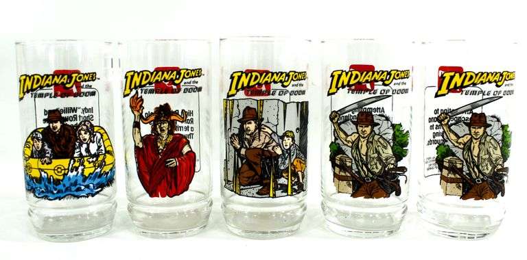 Vintage 1984 Lucas Film Ltd. "Indiana Jones and the Temple of Doom" 7-Up Glasses Made in USA