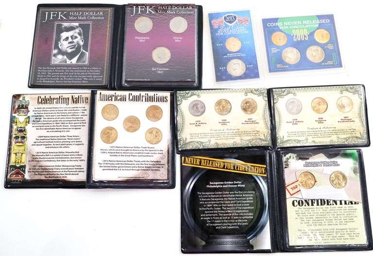 7 Uncirculated Coin Sets- Sacagawea and Kennedy Half Dollars.  Face Value $19